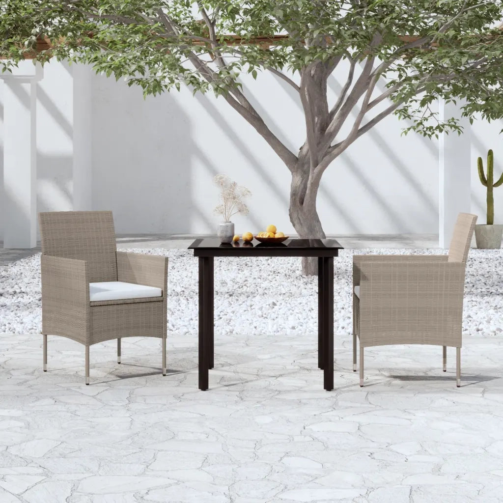 Set da Pranzo per Giardino 3 pz con Cuscini Grigio e Nero cod mxl 40010