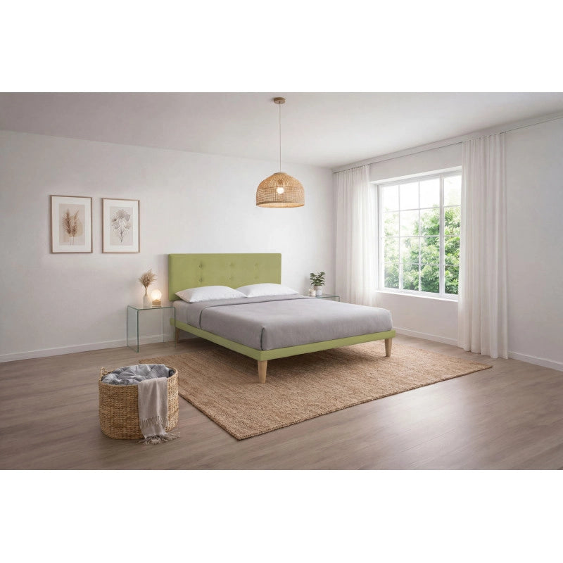 Letto imbottito Letto Matrimoniale alla Francese 140x190 cm Button - Con rete,Microfibra,Tè verde