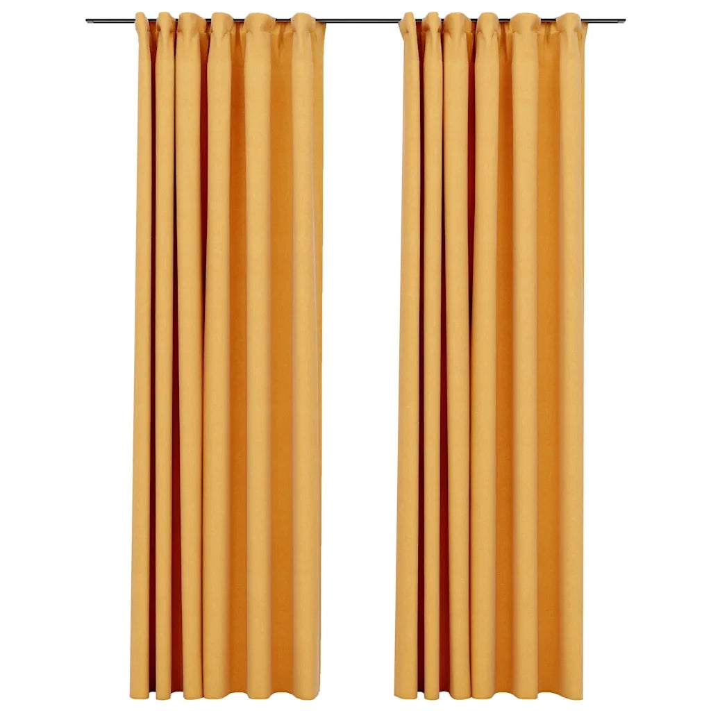Tende Oscuranti | Tende Blackout con Ganci Effetto Lino 2 pz Gialle 140x225 cm