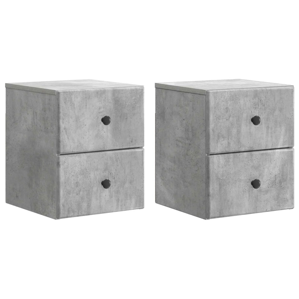 Mobiletto da notte a muro con cassetto 2 pcs Grigio Cemento