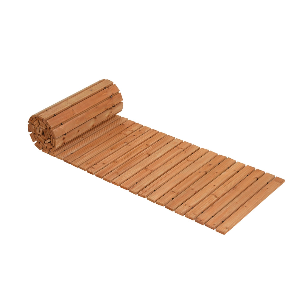 Sentiero da giardino in legno superficie antiscivolo collegamento con fili metallici, Passerella decorativa da esterno Naturale