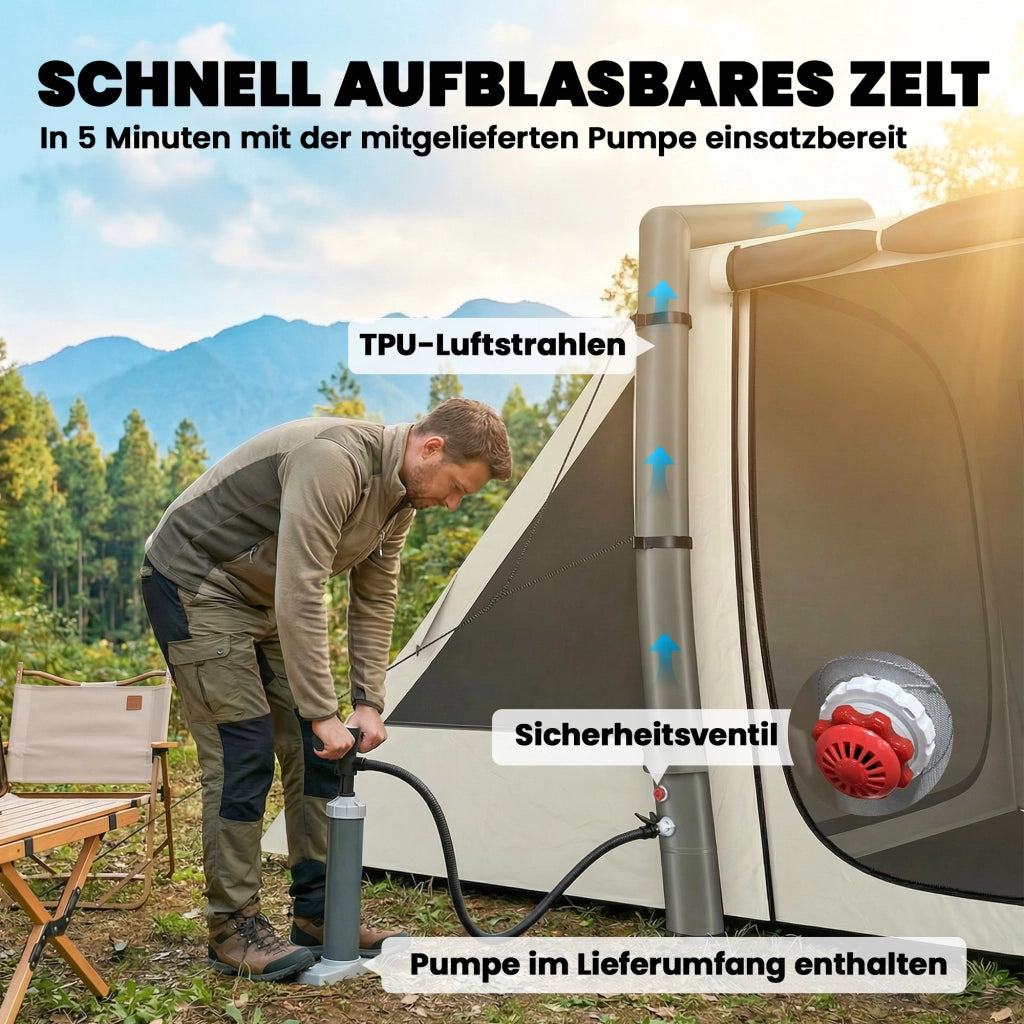 Tenda Gonfiabile 4 Persone con 2 Camere e Anticamera ¨C zephmum ¨C Verde