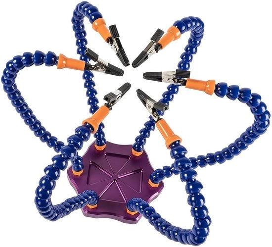 Aiuto Manuale - Assistente per Solderatura - Progetti di Hobby - 6 Braccia Flessibili - Base 13 cm