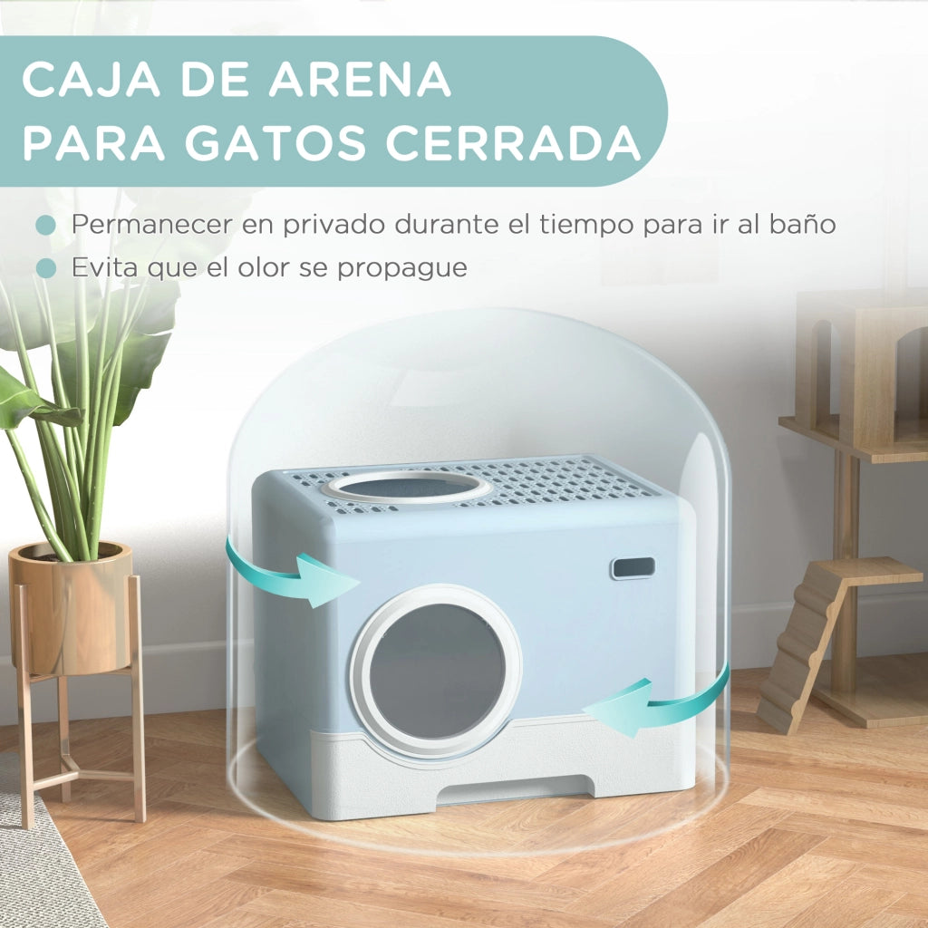 Arenero per Gatti Coperto con Vassoio Estraibile ¨C Zephmum ¨C Blu 52x41x38,5 cm