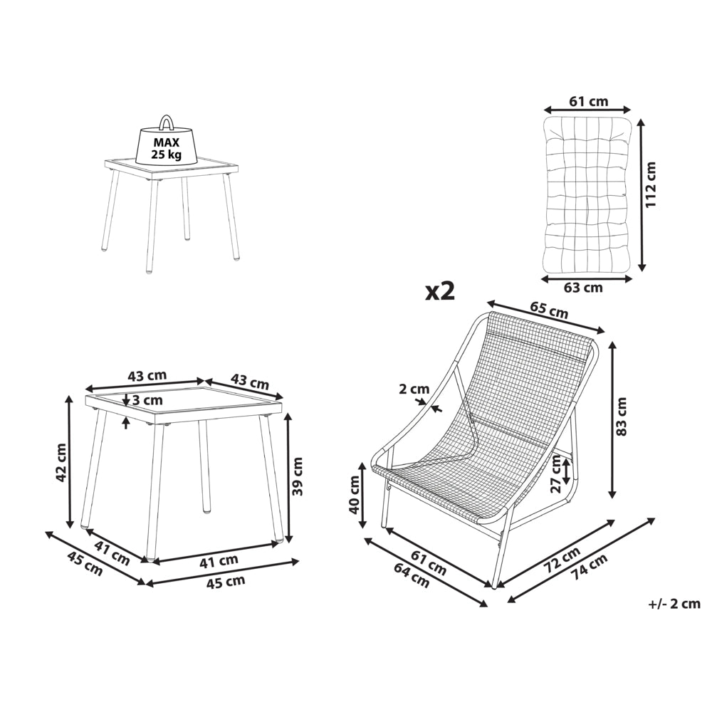 Set da giardino per esterni composto da poltrone a 2 posti e tavolino,verde e beige design elegante