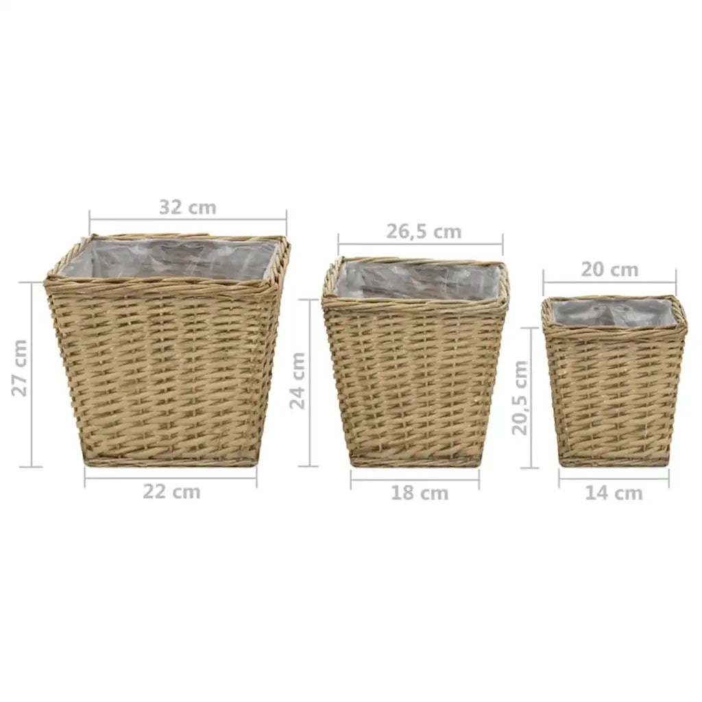 Fioriere | Cassetta per fiori | Letti Rialzati da Giardino 3 pz in Vimini e Rivestimento in PE