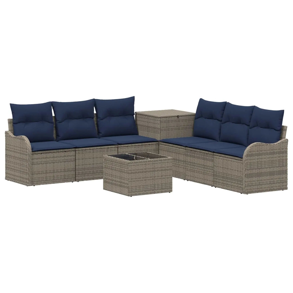 Set di divani 8 pz Grigio e Blu Navy Rattan sintetico e Acciaio 3448061