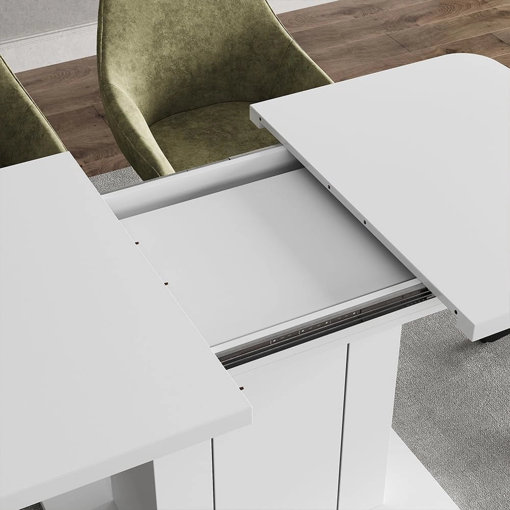 tavolo da pranzo allungabile Fenaro, Bianco, 120 x 80 cm, allungabile con estrazione sincronizzata per lunghezza tavolo variabile
