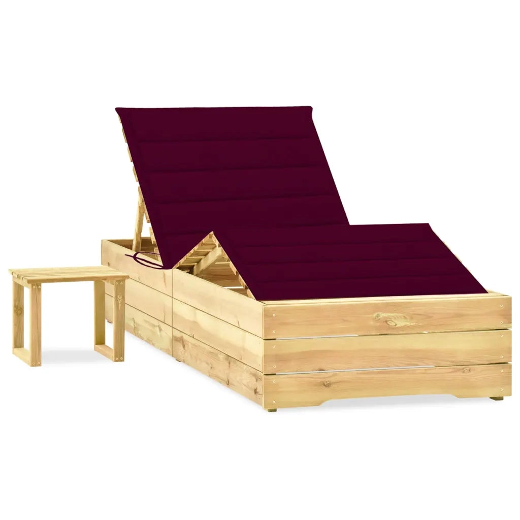 Lettino da Giardino con Tavolino Cuscino Legno Pino Impregnatocod mxl 117654