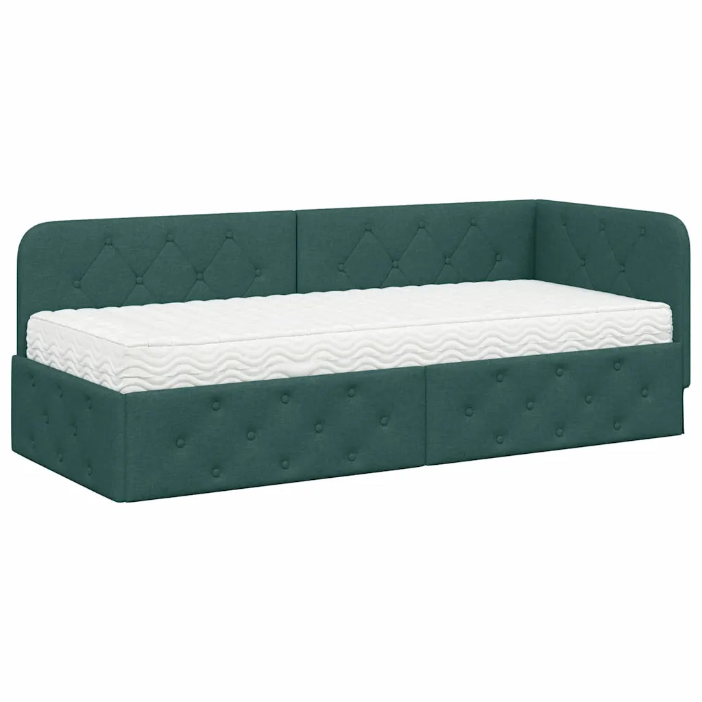 Letto singolo | Letto per adulti | Cornice del letto ad angolo Verde Scuro 80 x 200 cm Tessuto