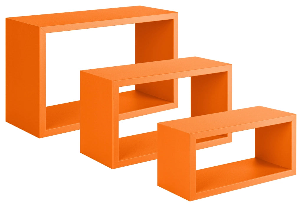 Set 3 Mensole da Parete Rettangolare in Fibra di Legno Trittico Arancio