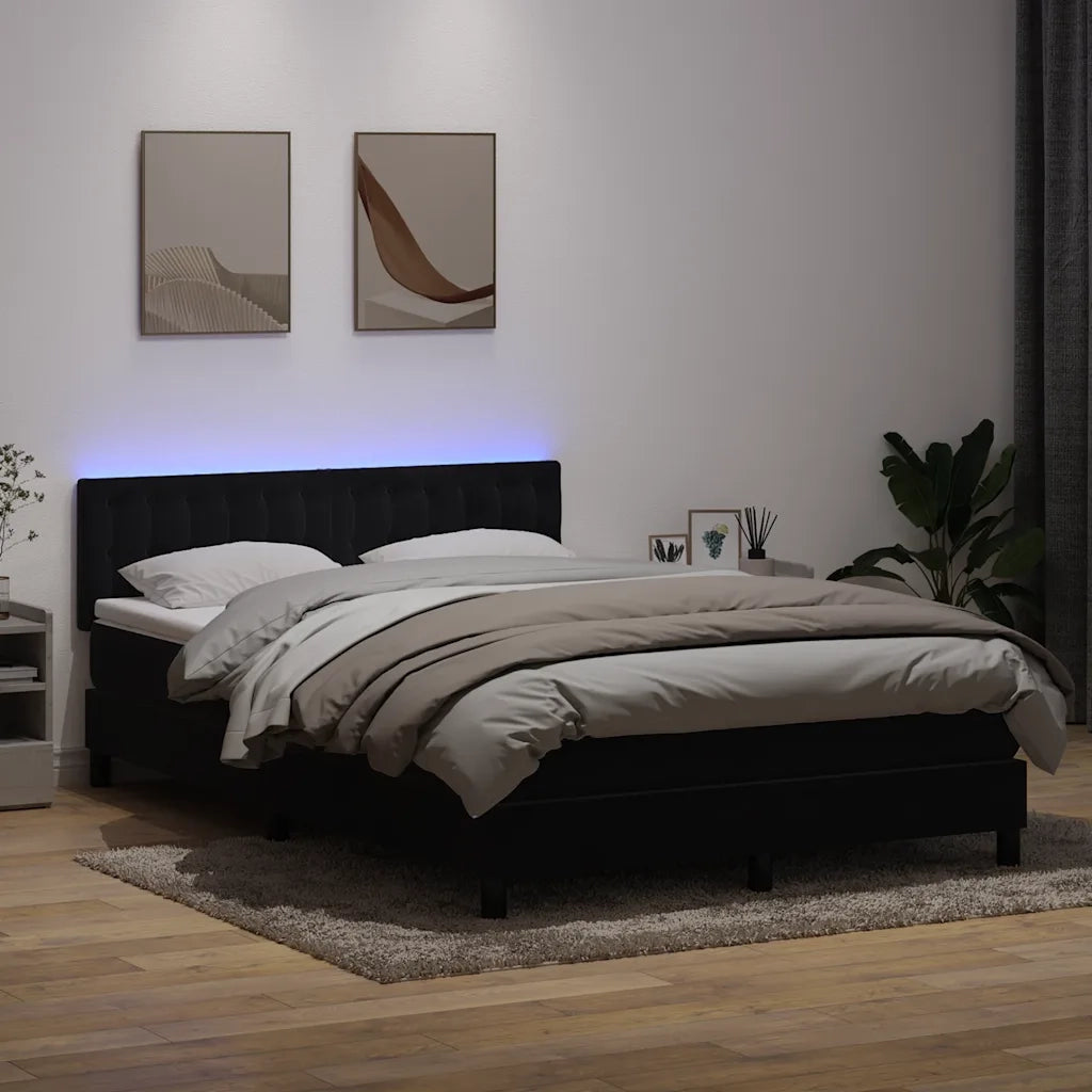 Letto a Molle con Materasso e LED Nero 160x210 cm in Velluto 3317273