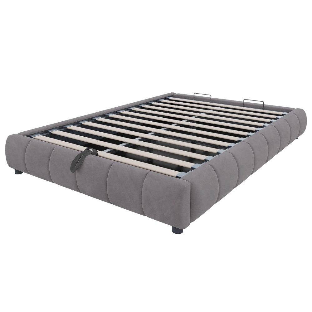 Letto Imbottito Contenitore con LED ¨C MINIMAL ¨C Grigio 140x200, Senza Testiera, Idraulico