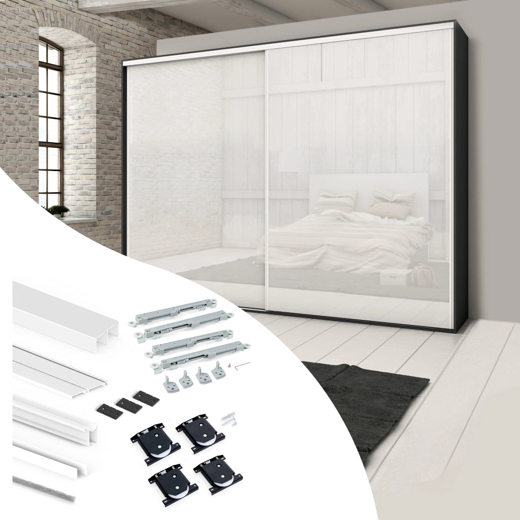 Emuca Sistema scorrevole Placard 74 per armadio di 2 ante con profili Wave, spessore 16 mm, chiusura soft, pannelli non incluse, Verniciato bianco, 1 u.