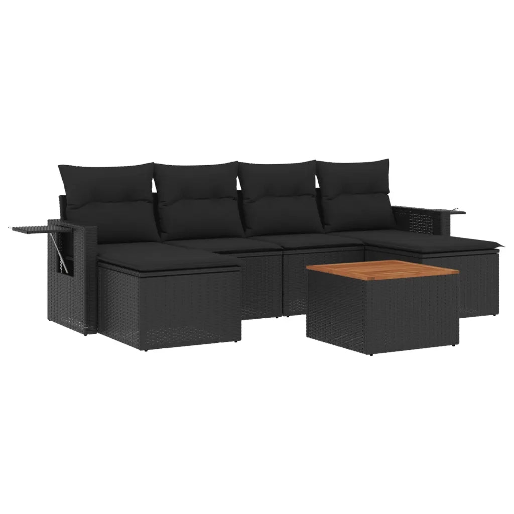 Set Divani da Giardino con Cuscini 7pz Nero Polyrattan 3224683