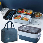 304 alluminio Bento contenitore per pranzo con ciotola per zuppa - doppia cassetta per pane - forchetta e cucchiaio - tasche di isolamento - per ufficio, picnic, scuola - per adulti