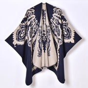 Poncho/scialle da donna caldo e accogliente con jacquard a motivo retr¨°, spesso e diviso.