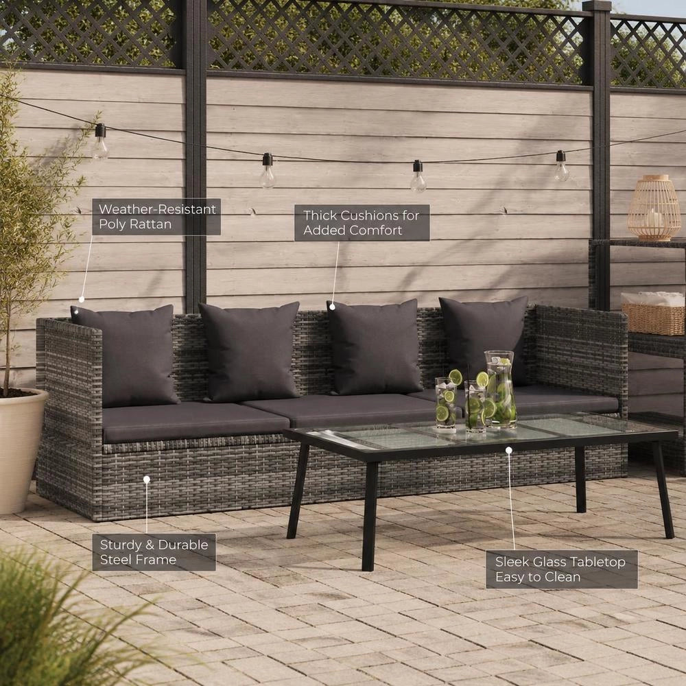 Garden Sofa Bed 200x60 Cm Poly Rattan Grey