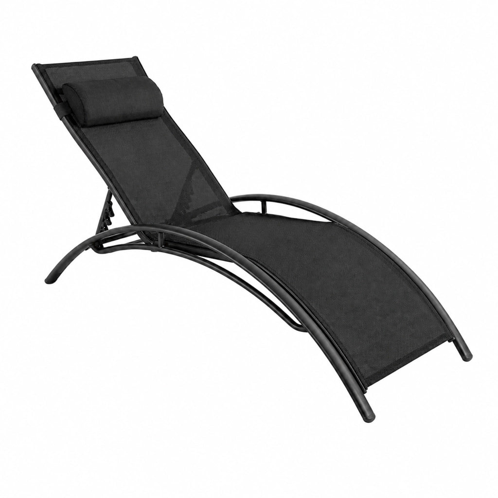 Set 2 Lettini Prendisole Reclinabili Per Giardino Con Schienale Regolabile 5 Posizioni Tessuto Traspirante Per Piscina Terrazza Outdoor 59 x 158 x 81.5 Cm Nero