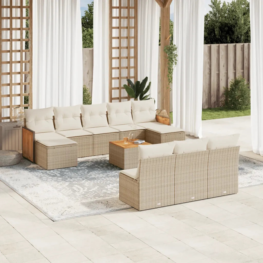 Set Divani da Giardino 11 pz con Cuscini Beige in Polyrattancod mxl 114191