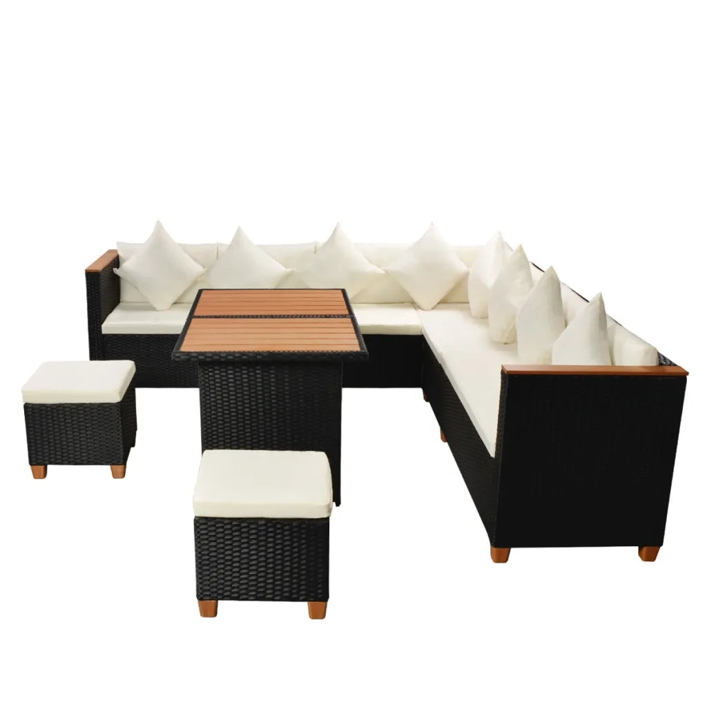 Set Divani da Giardino 7 pz con Cuscini in Polyrattan Nero cod mxl 35067