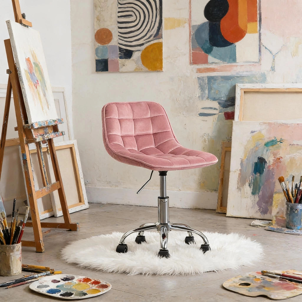 SEDIA UFFICIO girevole regolabile 43 x 35,5 cm velluto rosa
