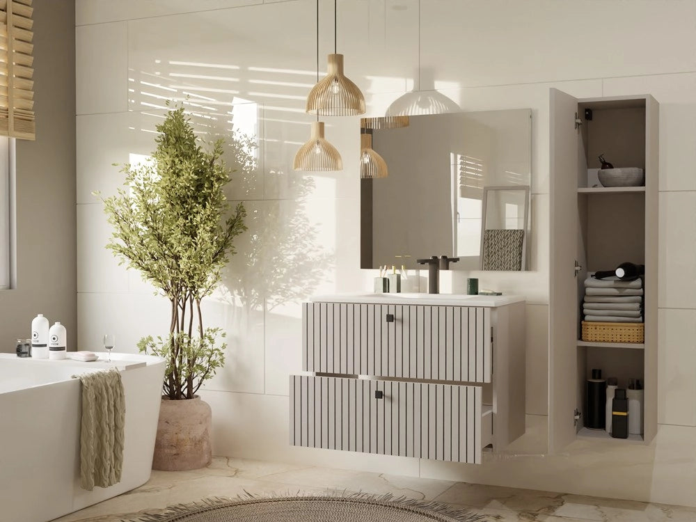 Mobile sottolavabo TIGO 80 2s cashmere scanalato frontale + umywalka