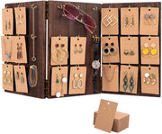 Standarizzatore per accessori in legno 3 facce per orecchini, anelli e chiavi con 27 ganci e 100 cartelle per orecchini per negozio, vetrina e casa (marrone)