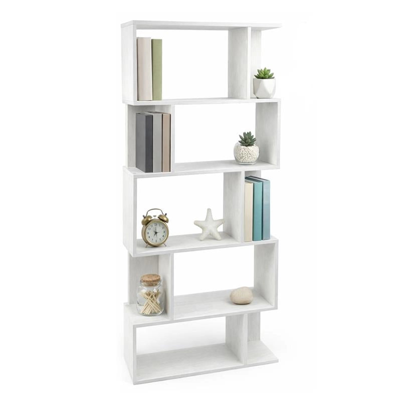 LIBRERIA CUBICA IN LEGNO BIANCO MODERNA CON CINQUE RIPIANI SFALSATI DIMENSIONI 70X24X159 CM