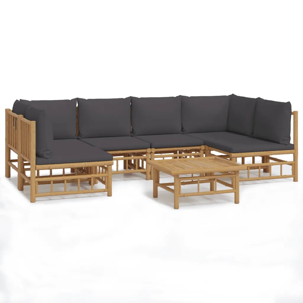 Set Salotto da Giardino 7pz con Cuscini Grigio Scuro Bambù 3155230