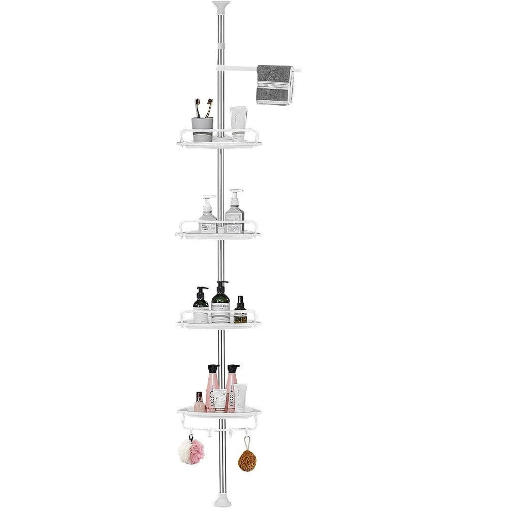 Trade Shop - Mensola Doccia Angolare Telescopico Bagno 4 Ripiani 1 Portasciugamani 95-305cm Bianco -