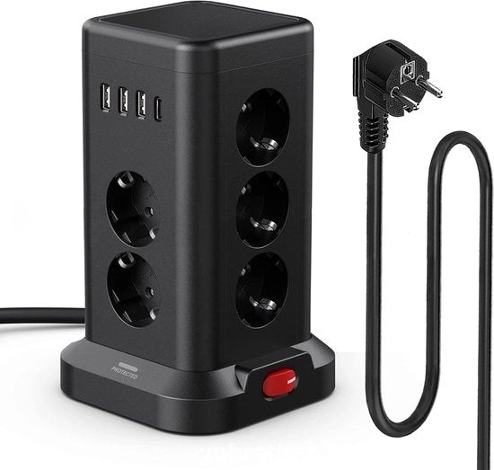 Alimentatore con Porte USB - 11 Scocchi di Protezione da Surra con Interruttore, Coperture di Sicurezza per Bambini, 1 Porta USB-C e 3 Porte USB-A - 1,8m di Cavo di Estensione per Uso in Cucina