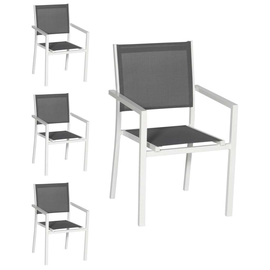 Set di 4 sedie in alluminio bianco - textilene grigio
