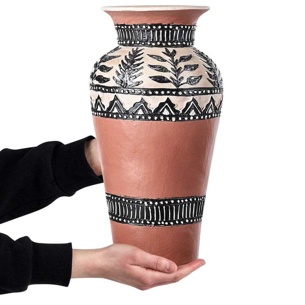 Vaso decorativo in terracotta marrone e nera 40 cm Fatto a mano con motivi rustici Accessori per la casa Boho