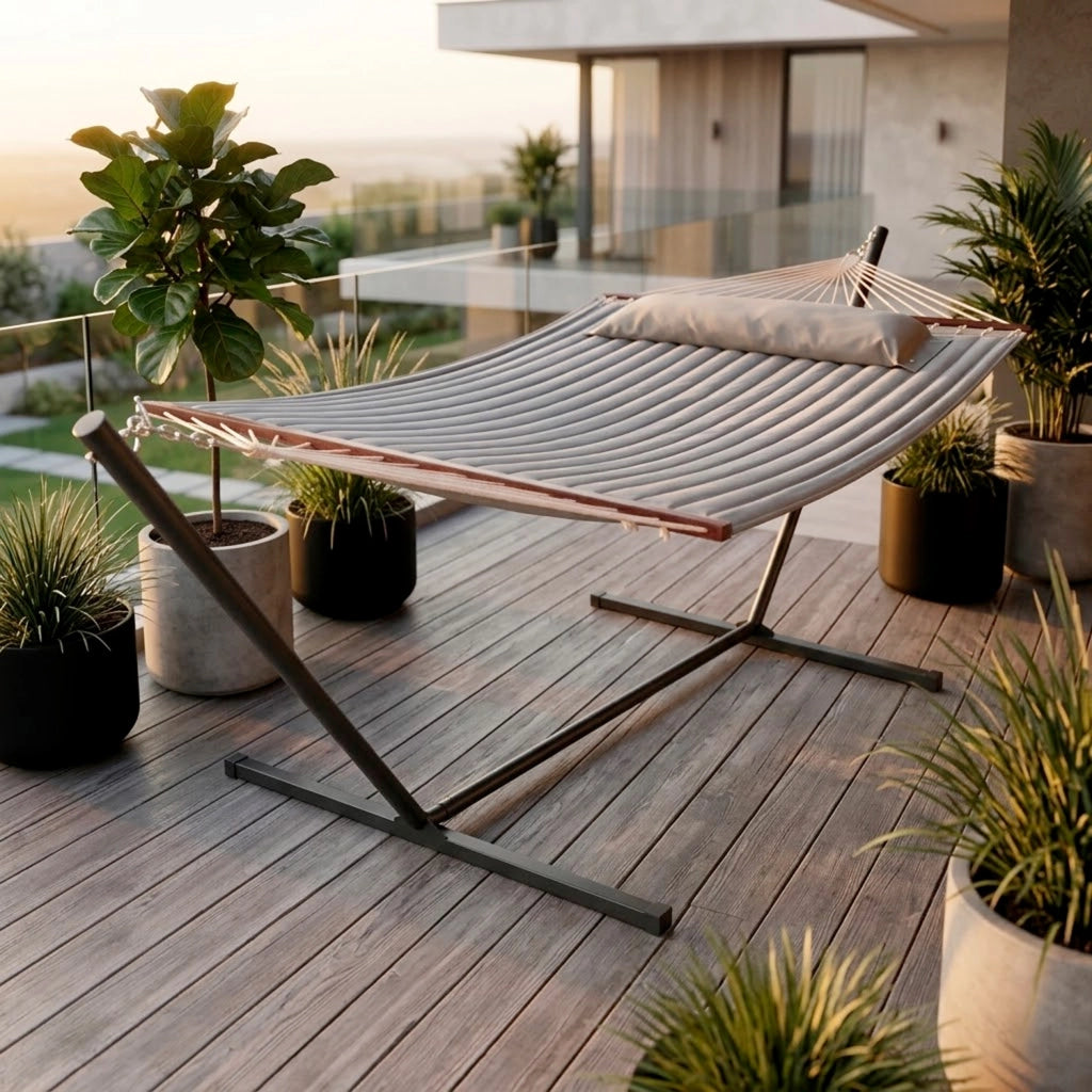 Amaca Con Supporto Ideale Per 2 Persone In Acciaio Per Giardino Terrazzo Balcone Piscina Tessuto Traspirante Resistente Relax Esterno Facile Montaggio 350 x 120 Cm Grigio