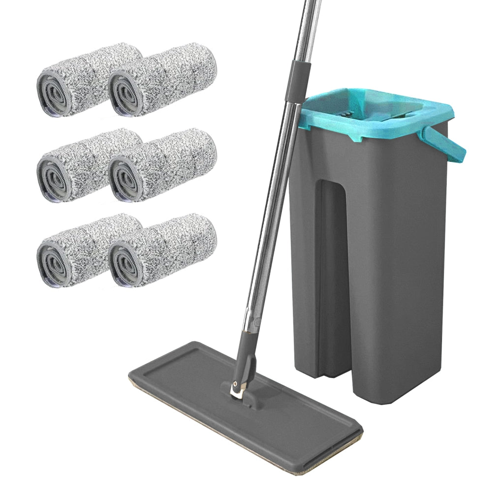 Panno extra piatto con secchio strizzatore 6 Panni riutilizzabili in microfibra blu