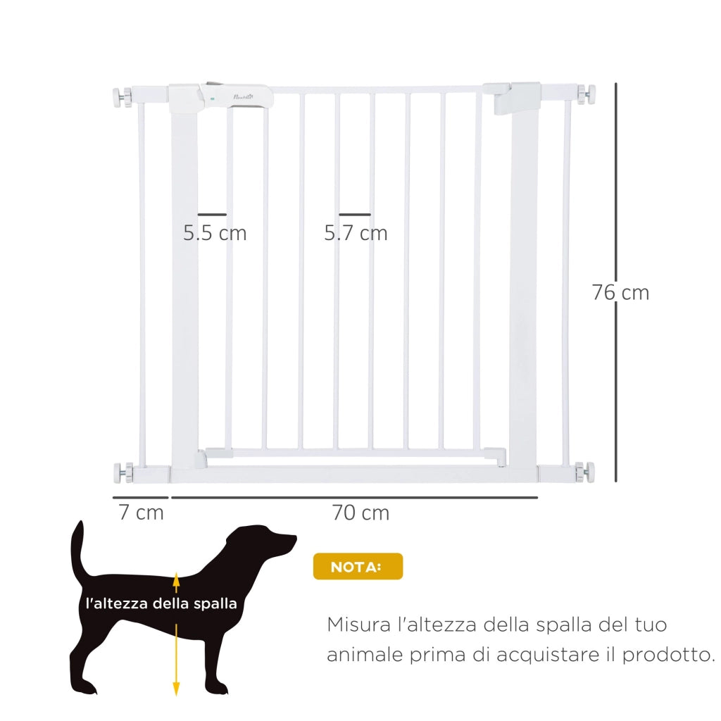 Cancelletto Sicurezza Regolabile per Cani 75-96 cm in Acciaio e Plastica Bianco