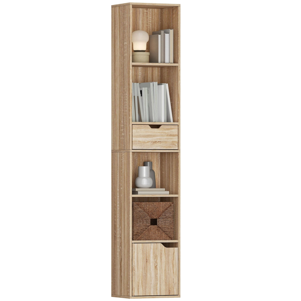 Libreria con cassetti e ripiani aperti ¨C zephmum ¨C naturale 30x24x158 cm