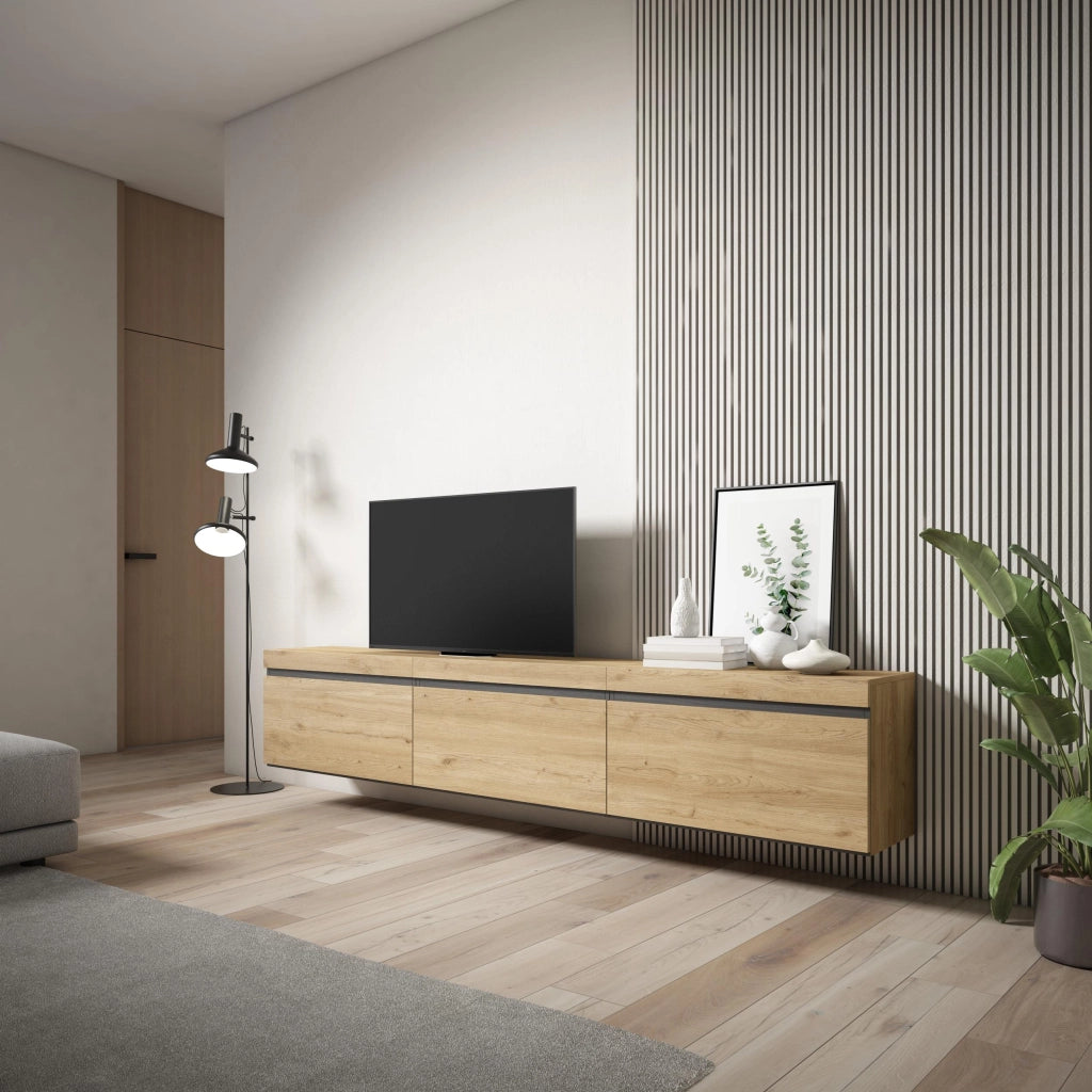 Mobile TV Soggiorno, 240x35x45cm, da appendere, colore Rovere RF3600