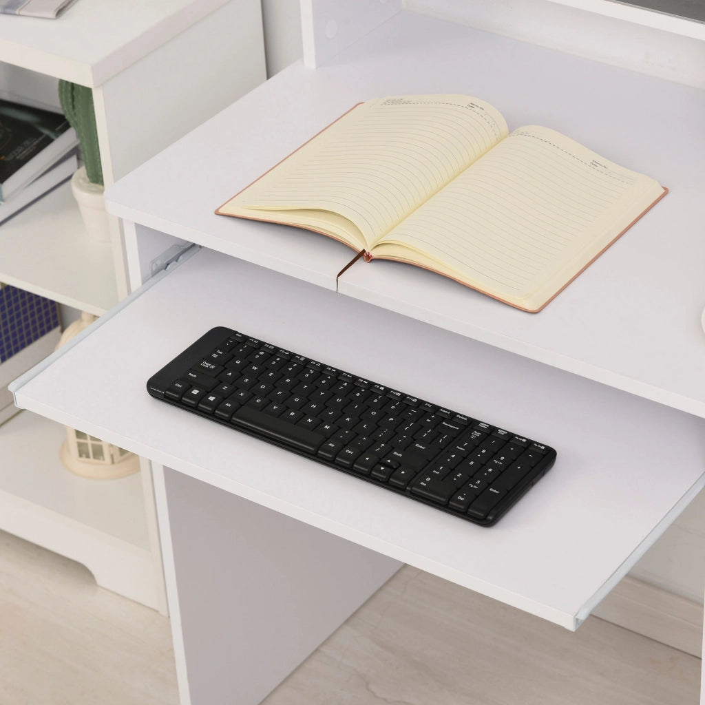 Scrivania 104 x 48 x 95,5 cm con Ripiano Tastiera Estraibile e Mensole  in Legno  Bianco