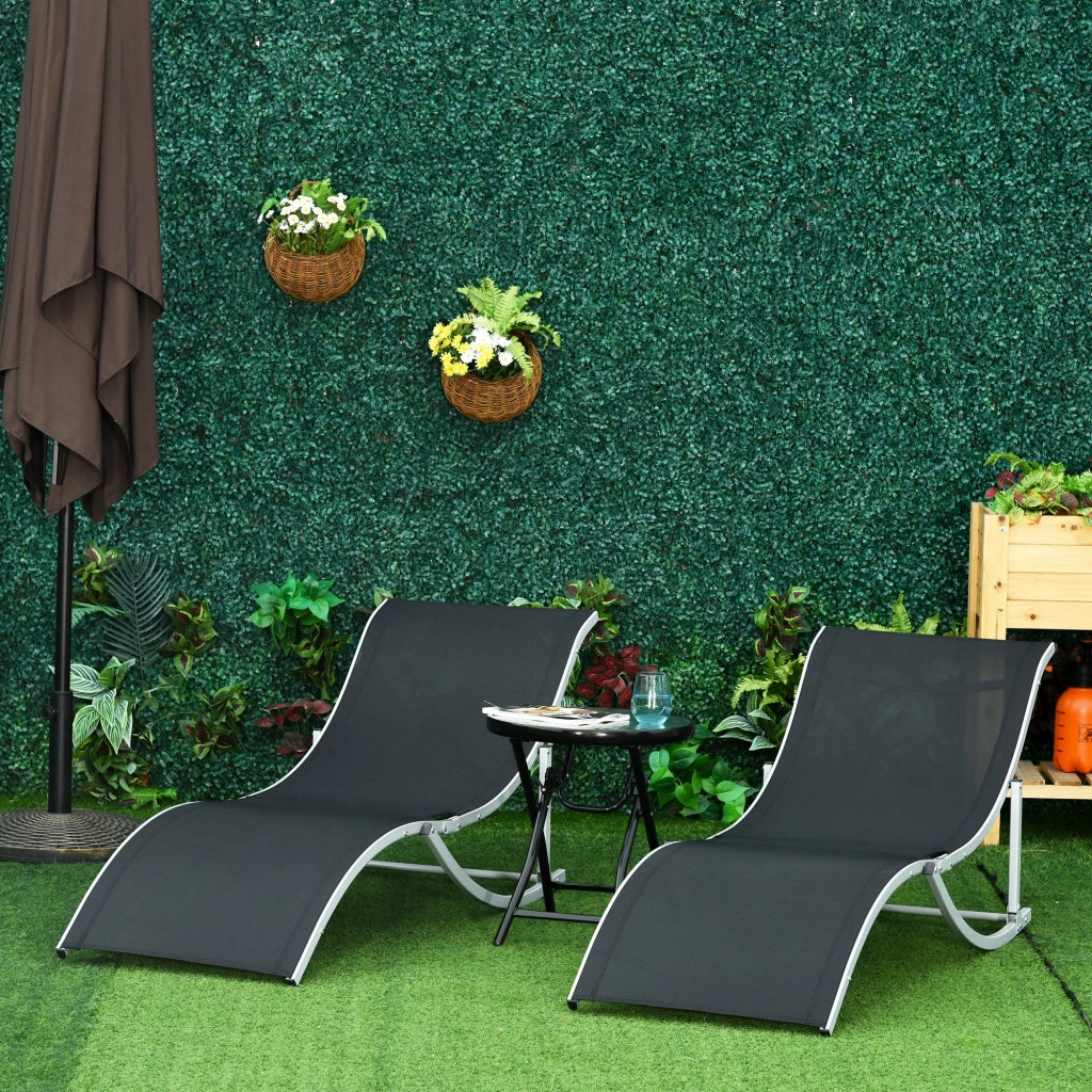 Set 2 Sdraio da Giardino Pieghevoli in Alluminio e Texteline, 61x165x63 cm, Nero