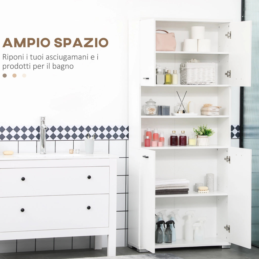 Mobile Bagno in Truciolato Bianco con 2 Armadietti con Ante e 2 Ripiani Aperti, 80x33.5x190 cm