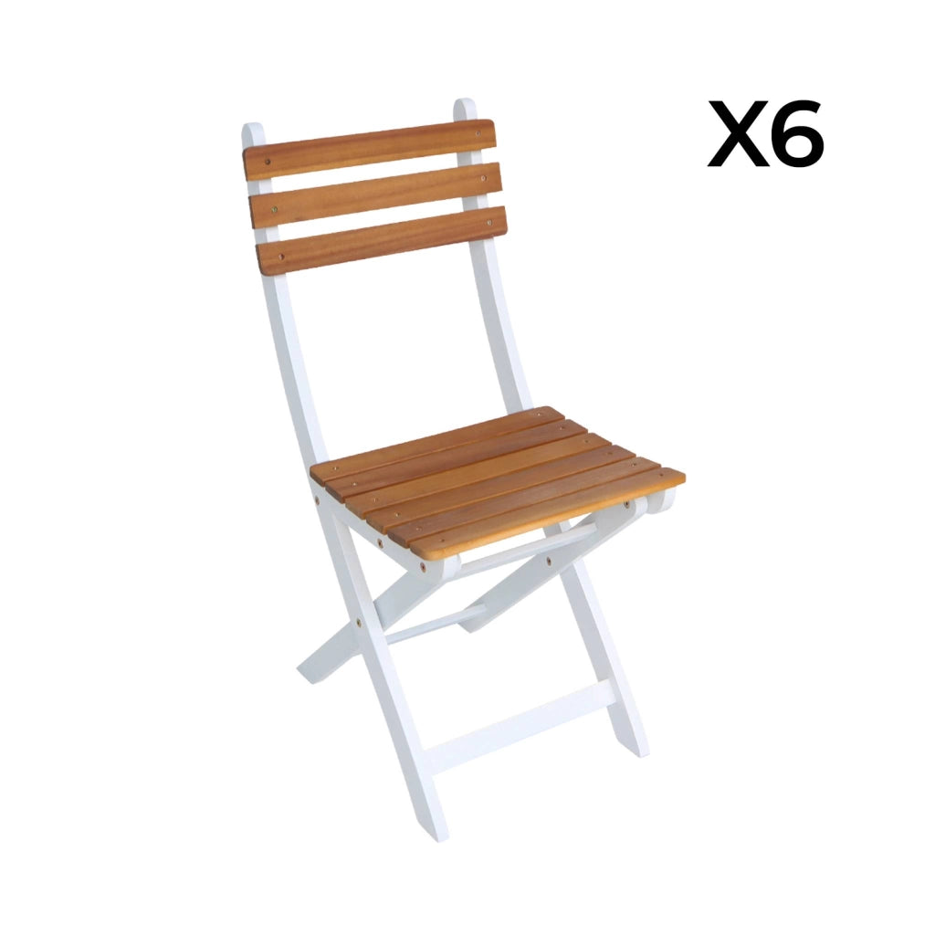Set tavolo da giardino in acacia con angoli arrotondati con 6 sedie,