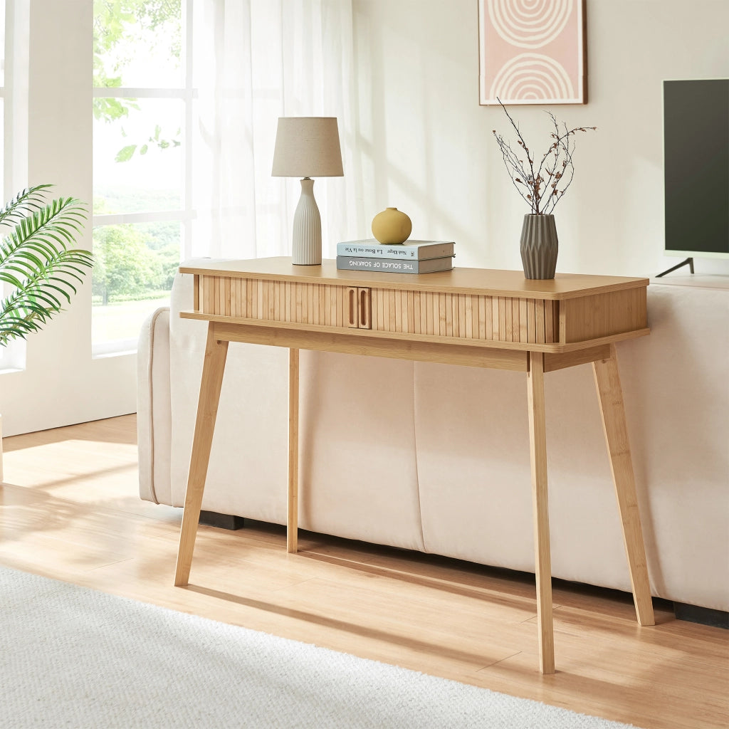 Tavolo a Consolle Tysvær a 2 Ante Scorrevoli in Bambù Naturale 110 x 40 x 78 cm [en.casa]