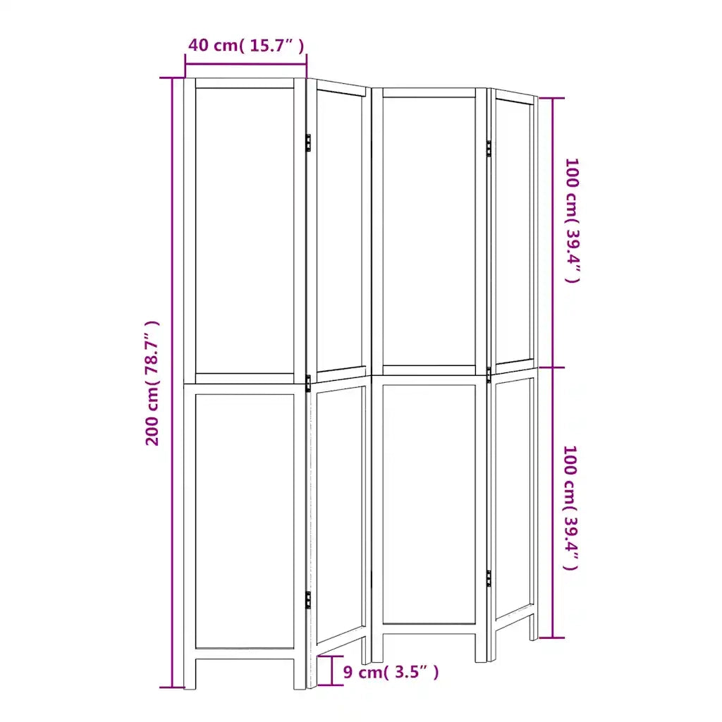 Divisorio Ambienti | Divider per stanze | Paravento 4Pannelli Bianco Legno Massello di Paulownia