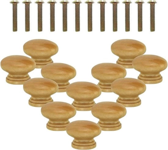 Ladini in Legno di 12 pezzi con Maniglia in Legno Naturale, Padella Rotonda per Cassetto, Maniglia per Cassetto con 12 Viti per Mobili di Abbigliamento, 33mm