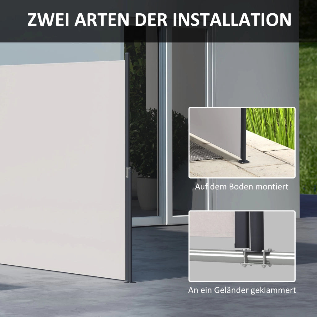 Barriera estensibile a forbice con privacy avvolgibile protezione UV30+ per esterni in poliestere grigio chiaro