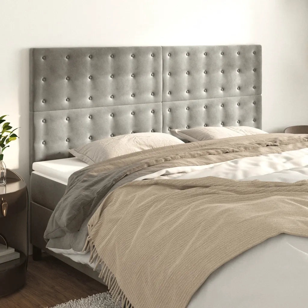 Testiera-Testata Decorativa Grigio Chiaro 200x5x118/128 cm Velluto 483492