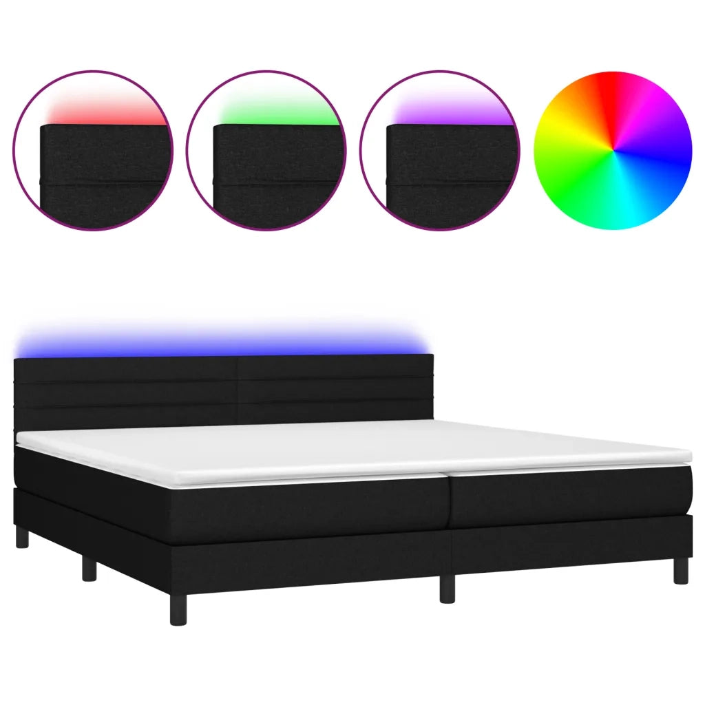 Letto a Molle Materasso e LED Nero 200x200cm in Tessuto 3133263