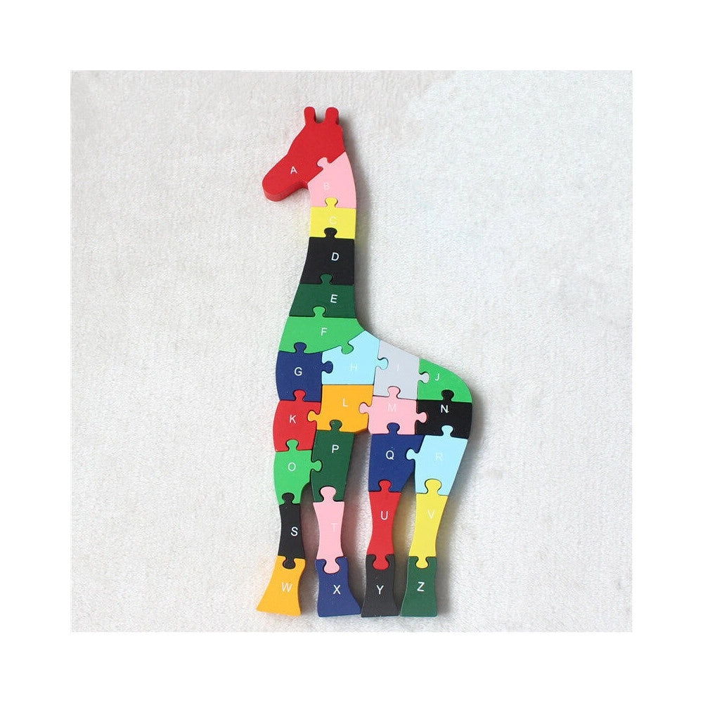 Trade Shop - 3d Puzzle Legno Forma Di Giraffa Educativo Lettere Numeri Bambini Imparare -